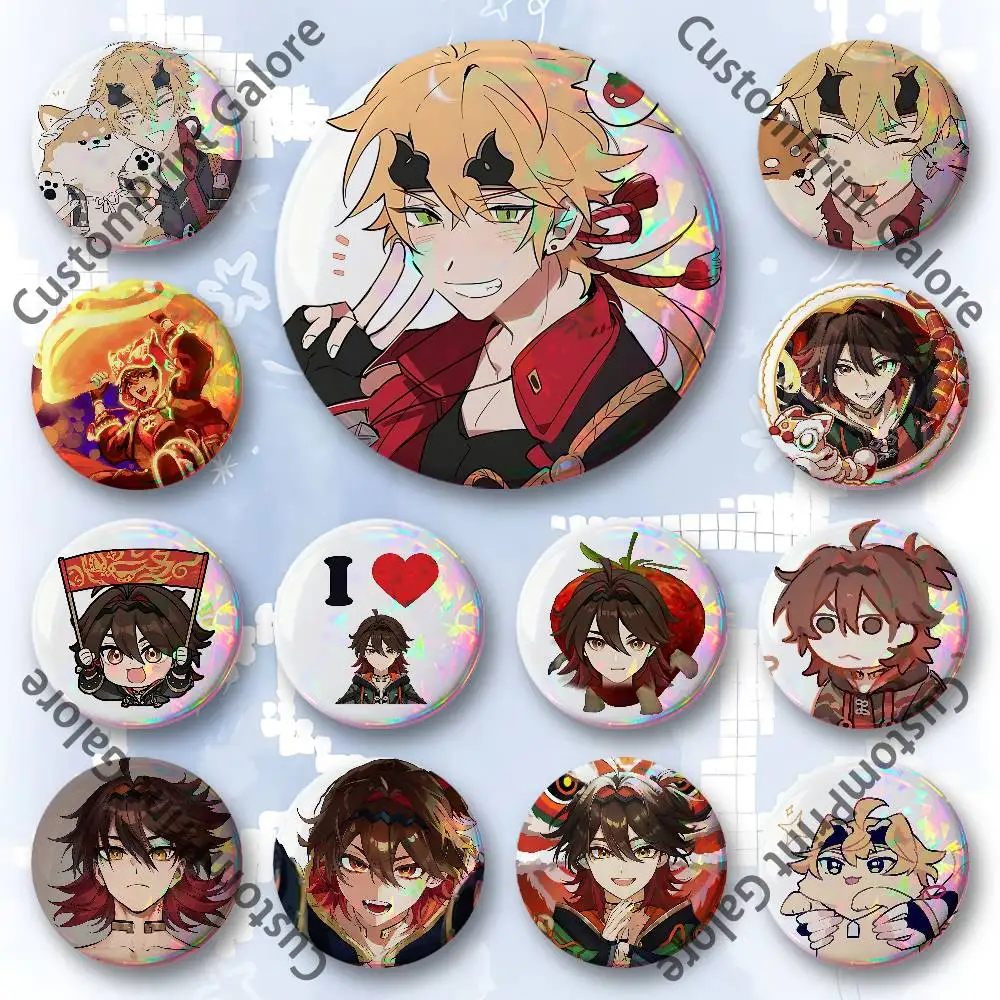 

Gaming Genshin Impact Laser Film Badge Tinplate Brooch Lapel Pin HD Print Badge for Decoration DIY Accessories Gift