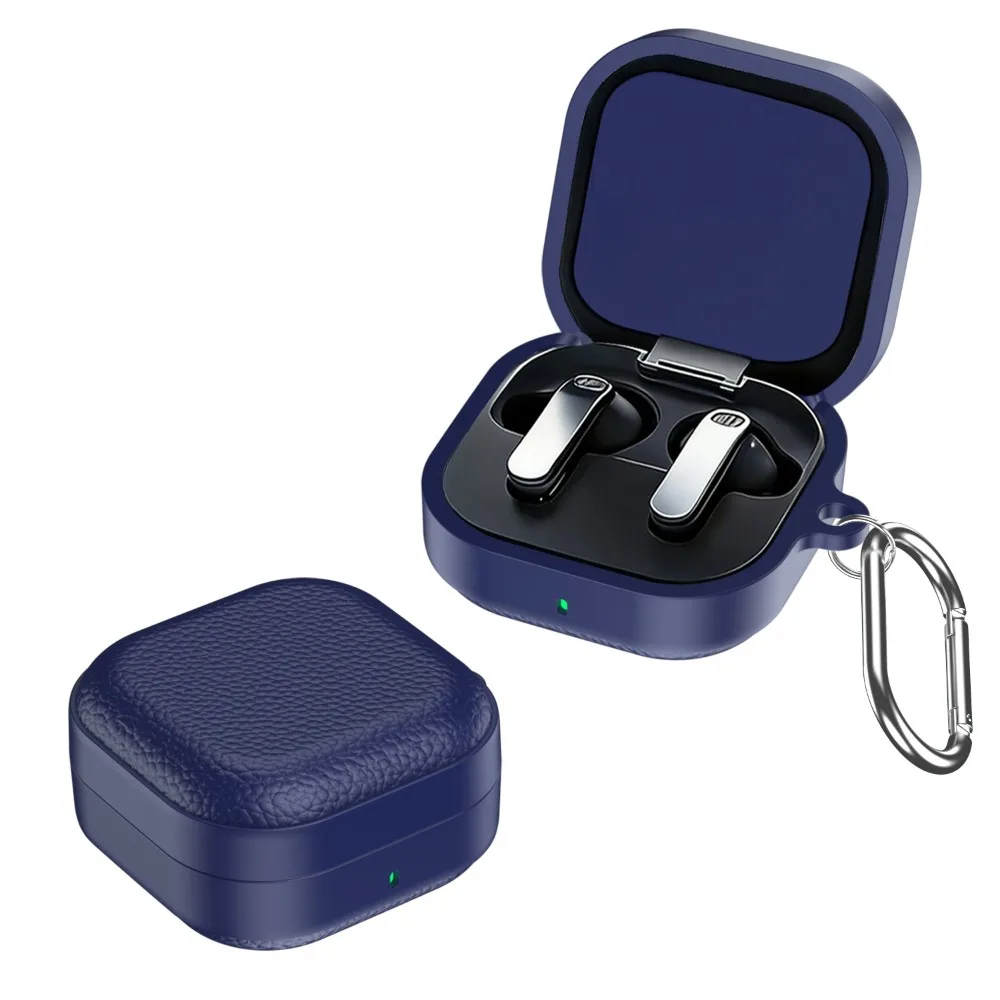 Leather Protective Case with Carabiner Shockproof Earbuds Cover Anti Scratch TPU for Samsung Galaxy Buds4/4pro