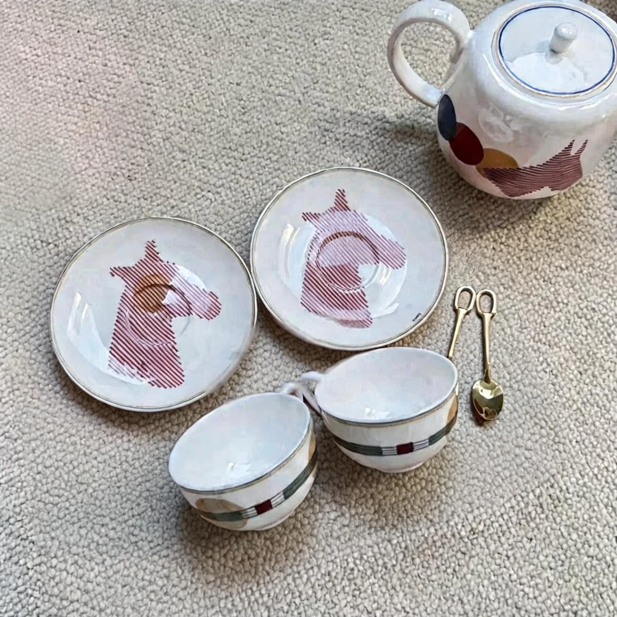 Equestrian Show Jumping Coffee Cup & Saucer Tea Set with Spoon Afternoon Tea Utensils Set High-End Housewarming Gift