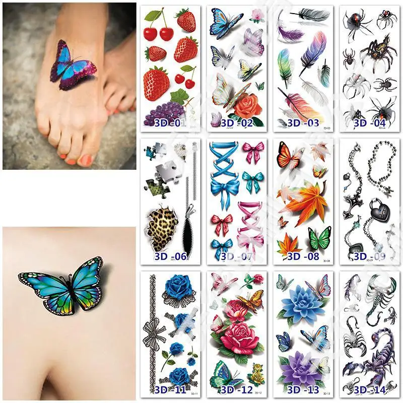 

3d Tattoo Stickers Butterfly Waterproof Cartoon Creative Tattoo Stickers Popular Butterfly Flowers 3d Temporary Tattoo Stickers