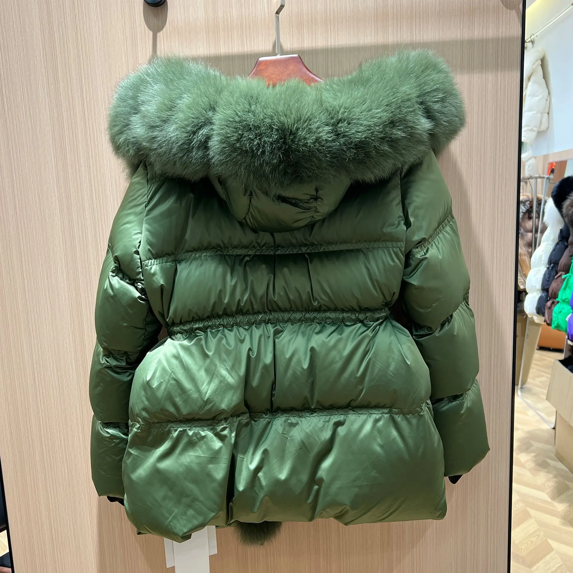Fashion versatile goose down jacket women's fox fur big fur collar waist thin warm jacket minus 20 degrees