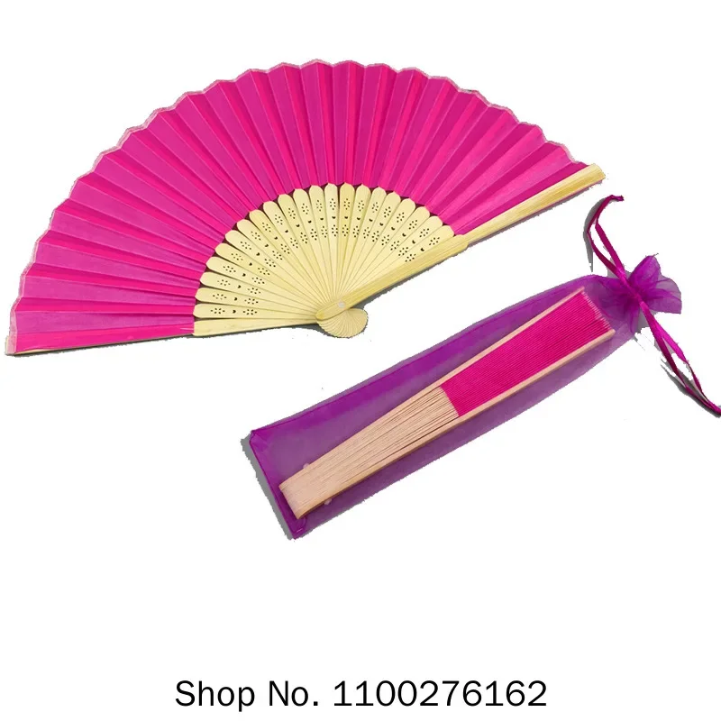 100 pcs Personalized Wedding Favors and Gifts For Guest Silk Fan Cloth Wedding Decoration Hand Folding Fans +Customized Printing