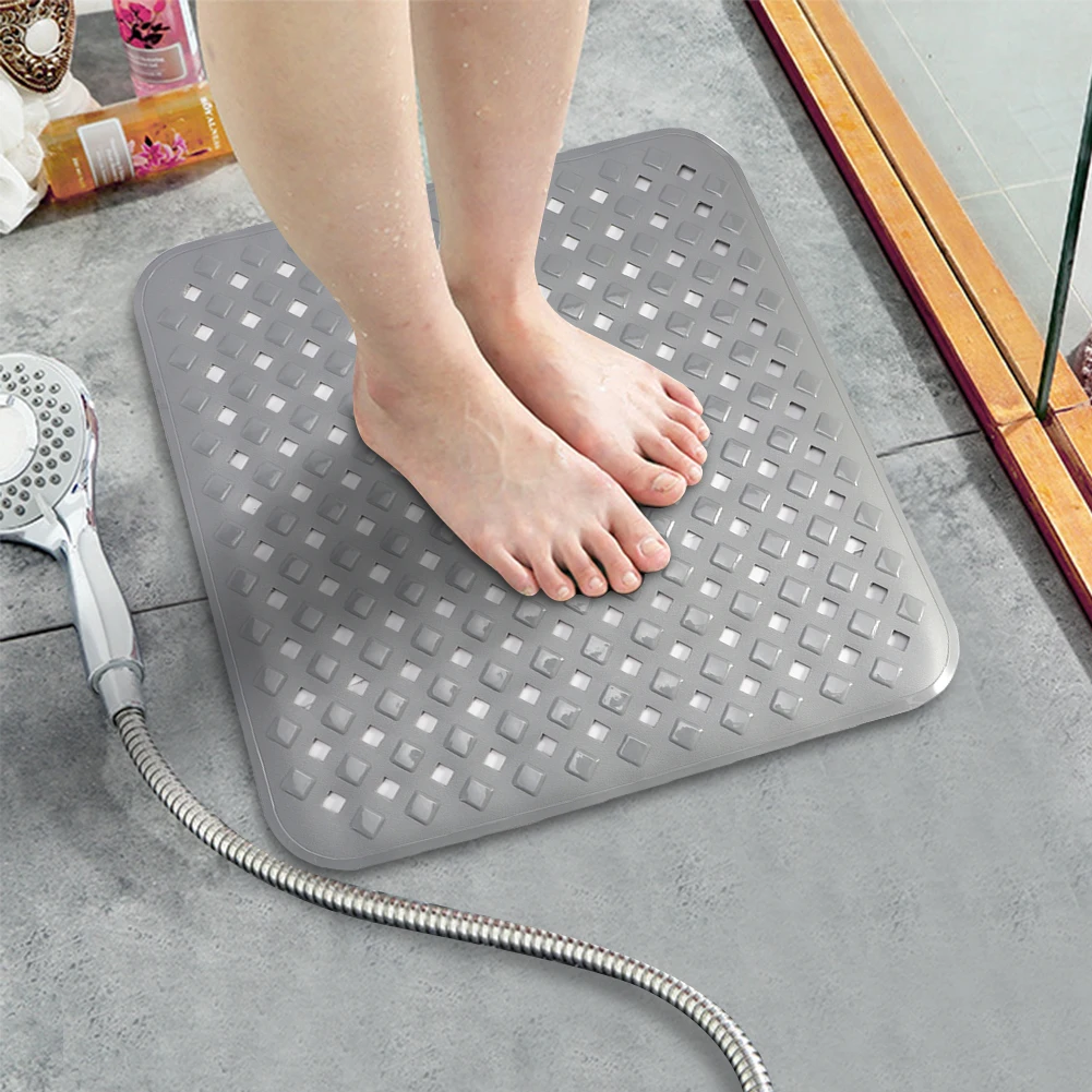 Quick Dry Square Bathroom Non Slip Pad with Suction Cup Bathing Floor Mat Safety Machine Washable Diamond Hole Shower Area Rug