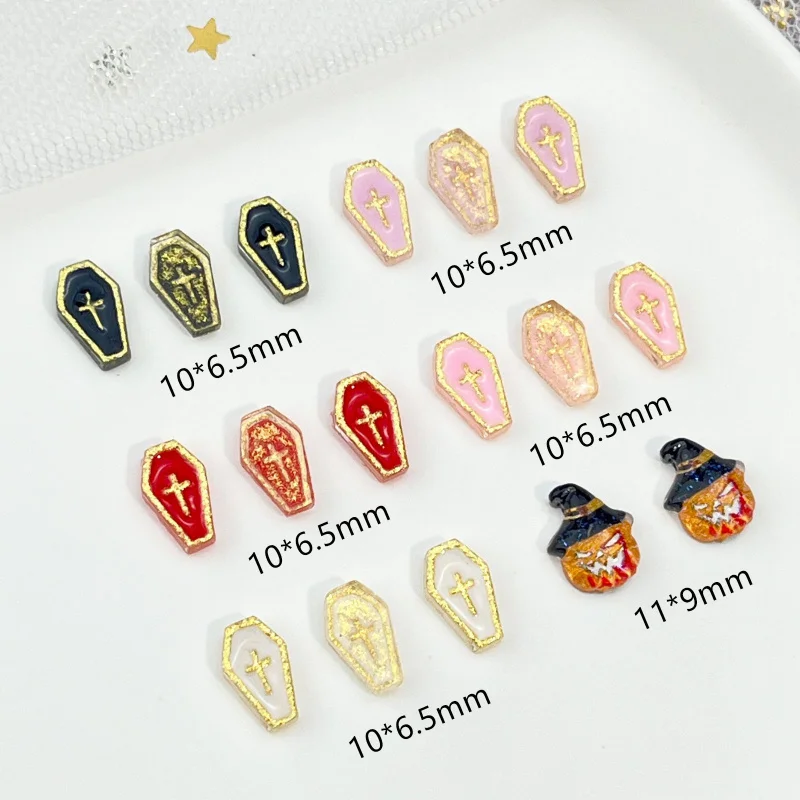 LYLE 20Pcs Spooky Halloween Cartoon Nail Charms Cross Tombstone Pumpkin Ghost 3D Resin Flatback Mixed DIY Decorations Bling Sets