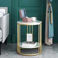 2-Tier White Marble Side Table Round Coffee Table Nightstand Jewellery Storage 2