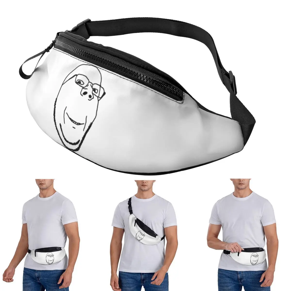 Crossbody Waist Bag Smiling Wholesome Wojak Soyjak Men Women Fanny Pack Traveling Running Money Phone Pouch