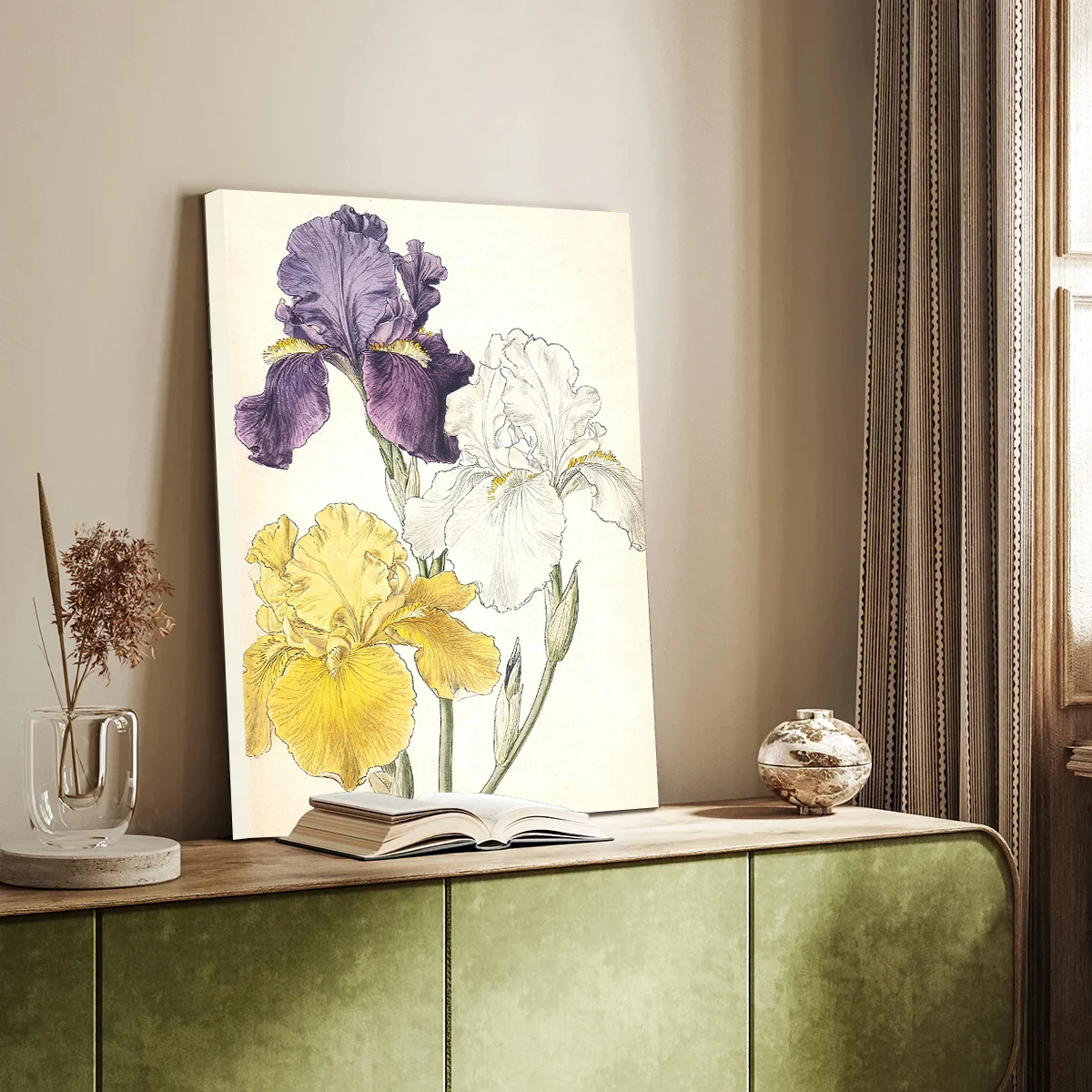 アイリスの花の水彩画 花の静物画 キャンバスウォールアートプ - Home Decor Mirror のレビューと価格