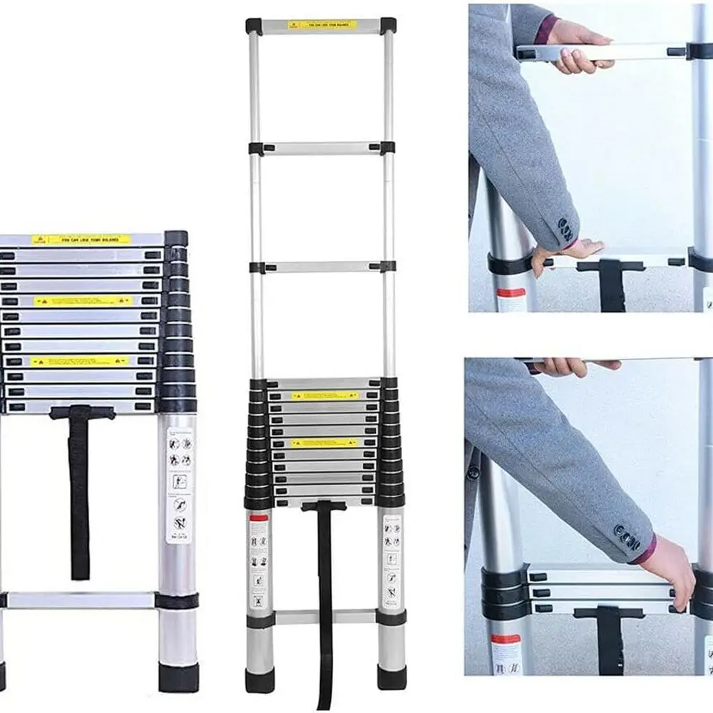 

16.5FT Non-Slip Telescoping Ladder, Portable Extension Ladder with One-Button Retraction, 330lb Load Capacity for Home & Outdoor