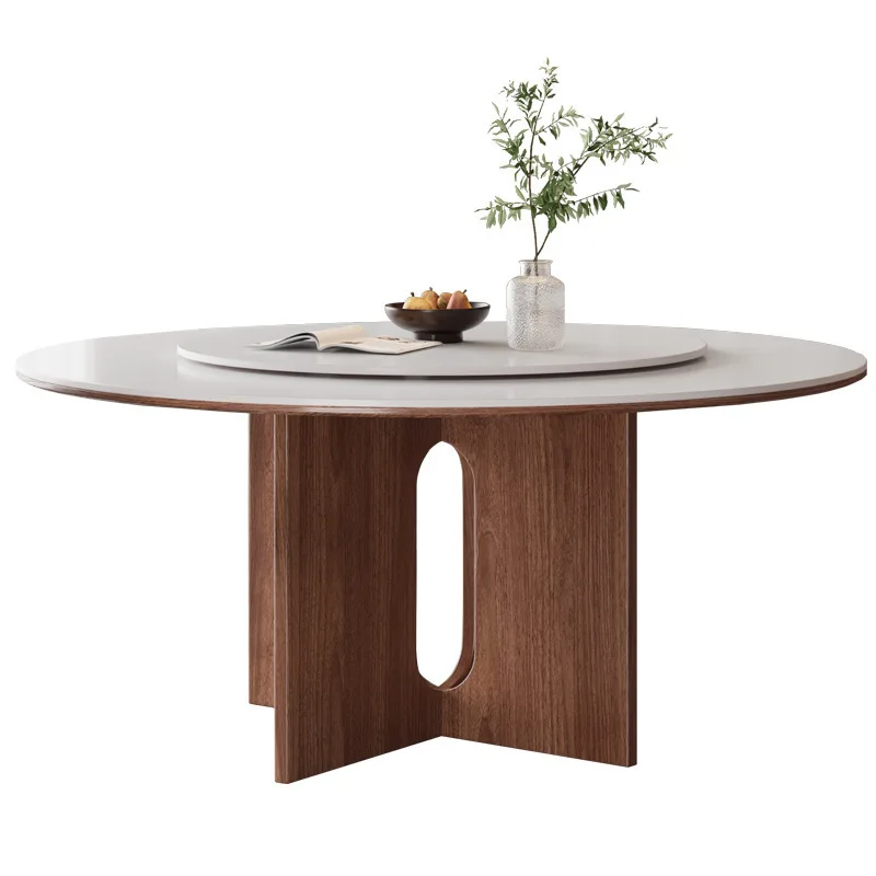

Round light luxury slate solid wood dining table living room medieval style