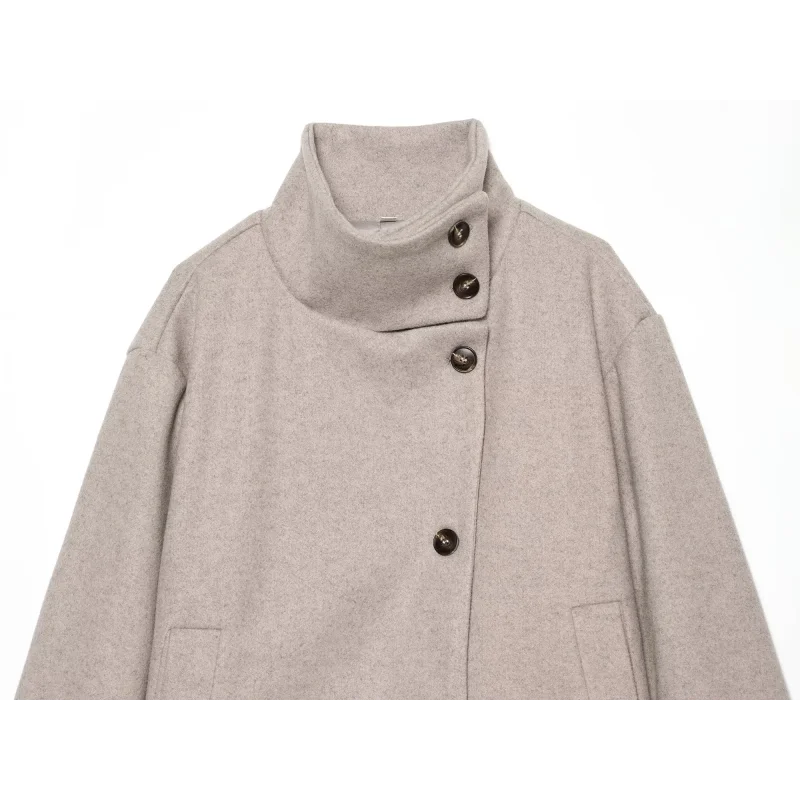 2026 Neuankömmling Damen Einfarbiger Mantel Langarm Knopfverschluss Stehkragen Oberbekleidung Tägliche Pendlermode Schicke Damenjacke – Detail 25