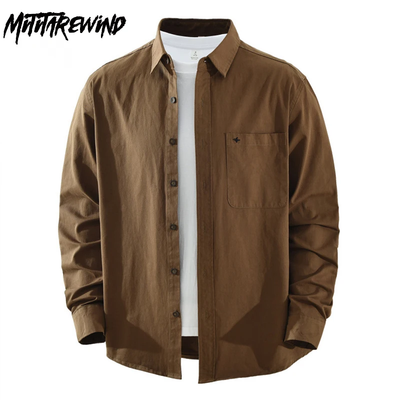 

Japanese Style mens Shirt Long Sleeve Spring New Mens Shirts Daily Casual Top Cotton Pocket Embroidery Shirt Comfort Clothing