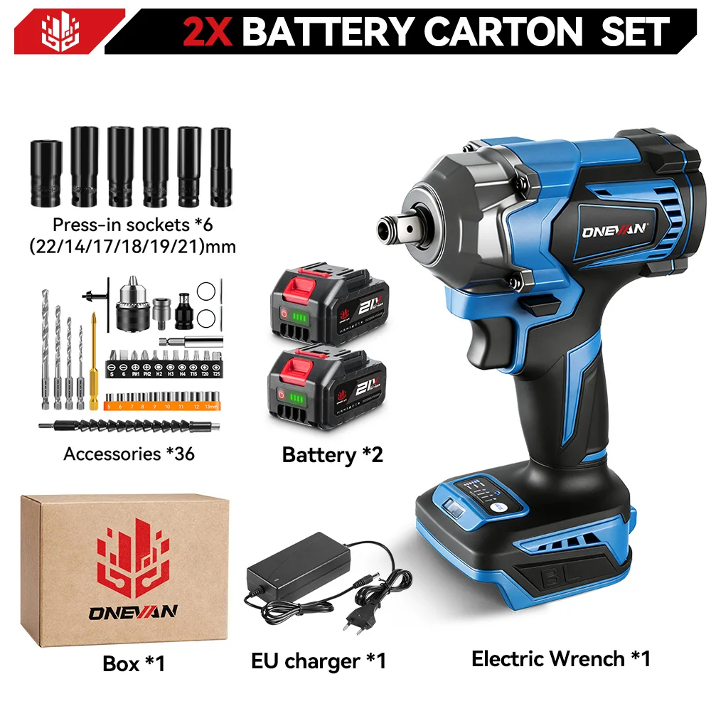 ONEVAN 1200Nm borstelloze elektrische slagmoersleutel draadloze steeksleuteldop oplaadbaar 1/2 inch elektrisch gereedschap voor Makita 18V batterijpin