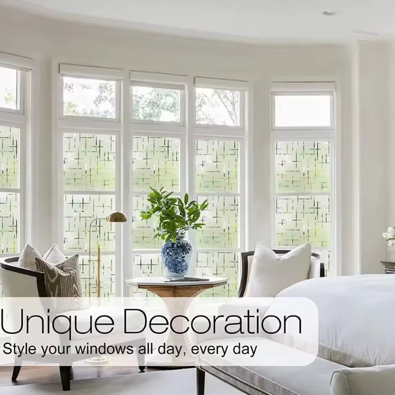 Cross Pattern Privacy Frosted PVC Glass Window Sticker UV Proof Decorative Sticker for Home or Office
