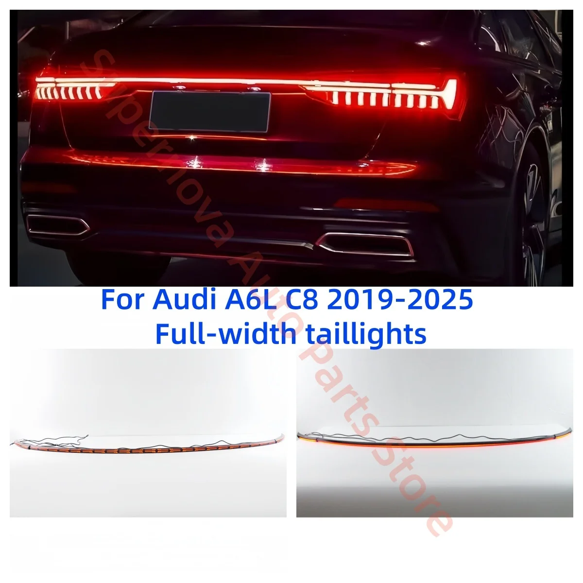 For Audi A6L A6 C8 2019-2025 Through tail light assembly LED Brake light Flowing Light Turn signal Warning light Three functions