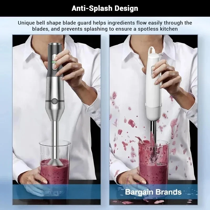 Hand Mixer Scratch Resistant Turbo Mode Heavy Duty Copper Motor Stainless Steel Smart Stick with Whisk and Chopper