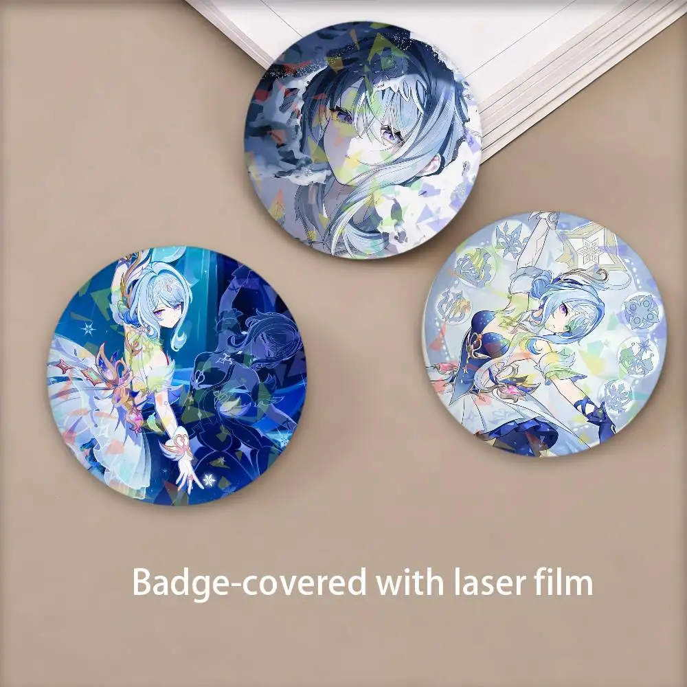 Odette Game Genshin Impact Round Badge Lapel Pins for Backpacks Briefcase Laser Brooch Clothes Gifts