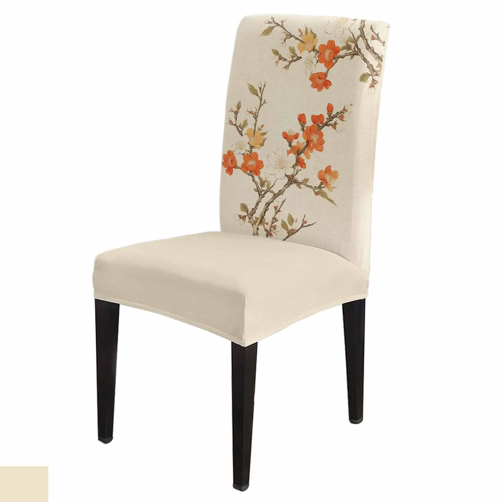 

Plum Blossom Leaves Branches Chair Cover Spandex Elastic Dining Chair Slipcover Wedding Banquet Hotel Stretchy Seat Cover