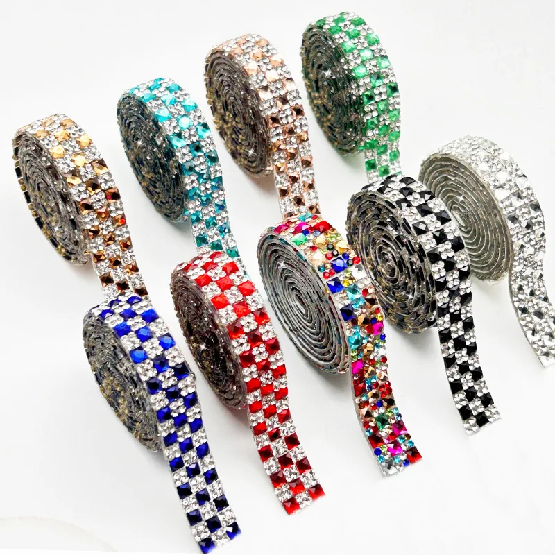 1Yard Rhinestone Ribbons Self Adhesive Diamond Sticker Crystal Tape Bling Crystal Rhinestone Strips for DIY Crafts Decorations
