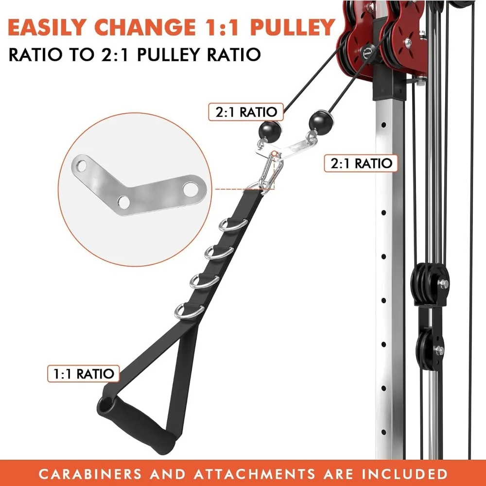 تمت ترقيتها بالكامل - محطة كابل مثبتة على الحائط، آلة كروس كابل مع نظام بكرة مزدوجة و18 موضعًا قابل للتعديل للمنزل