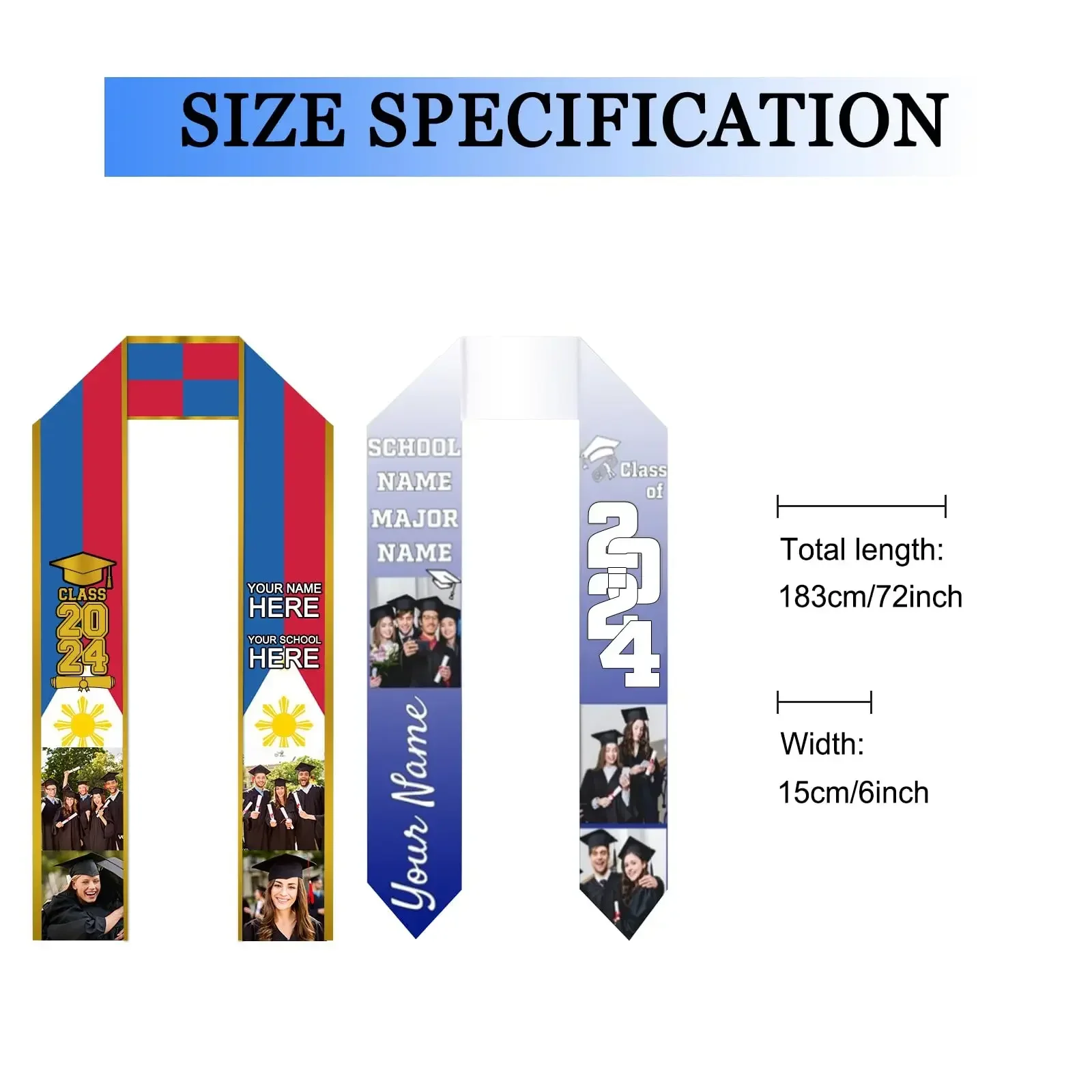 Custom Graduation Stole, Class of 2024 Graduation Sash Unisex Adults Shawl Personalized Graduates Name Photo College Name Text