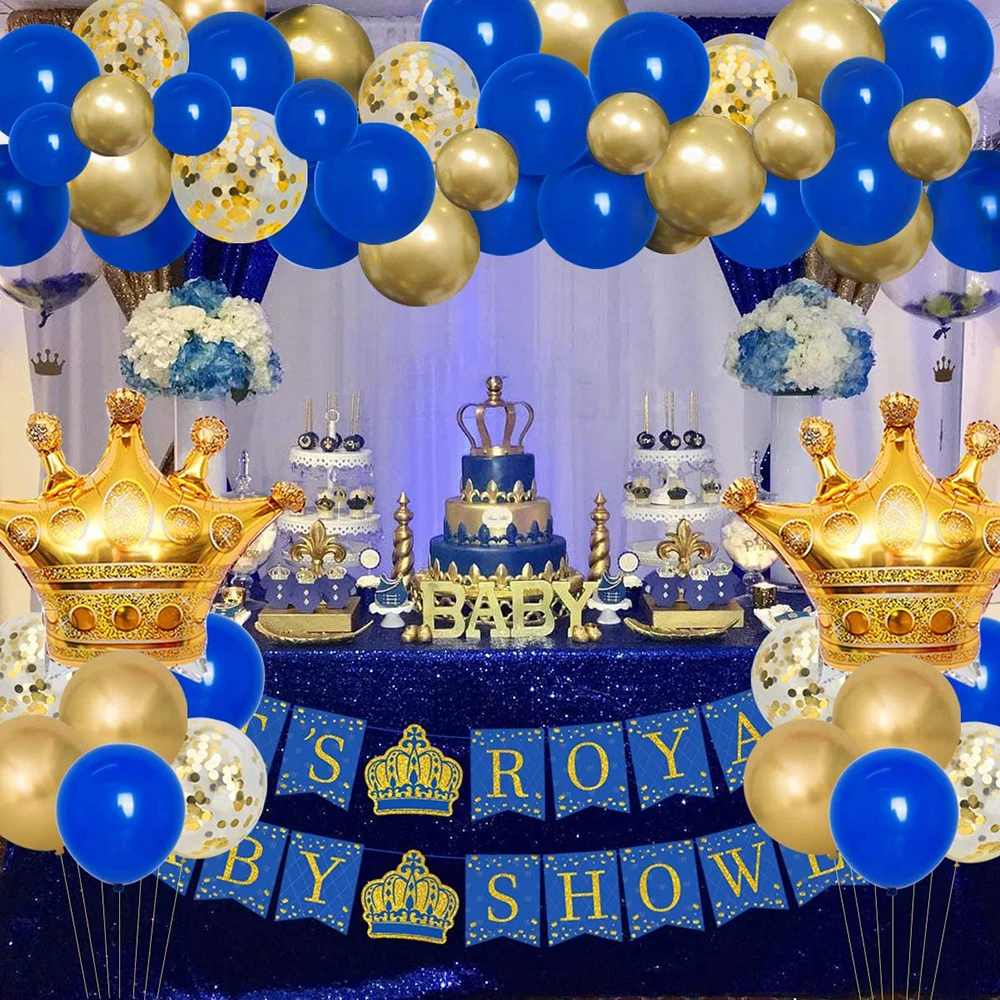 Royal Blue Balloons Arch Kit Royal Prince Baby Shower Crown Foil Balloon Garland Decoration Boys Kids First Birthday Party Decor