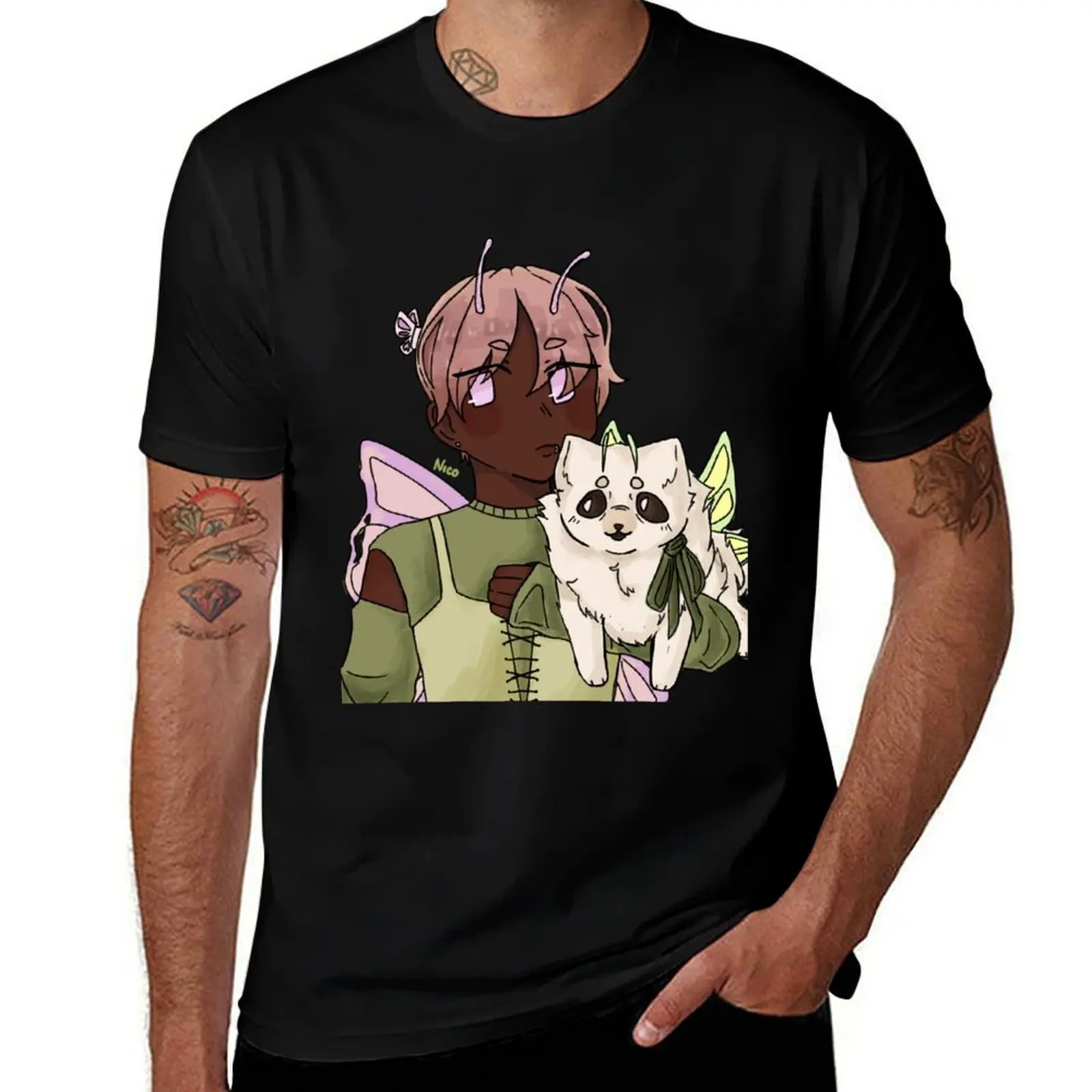 

fairy girl and pomeranian T-Shirt cotton t shirts high quality t shirts designer man t shirt summer T-Shirt