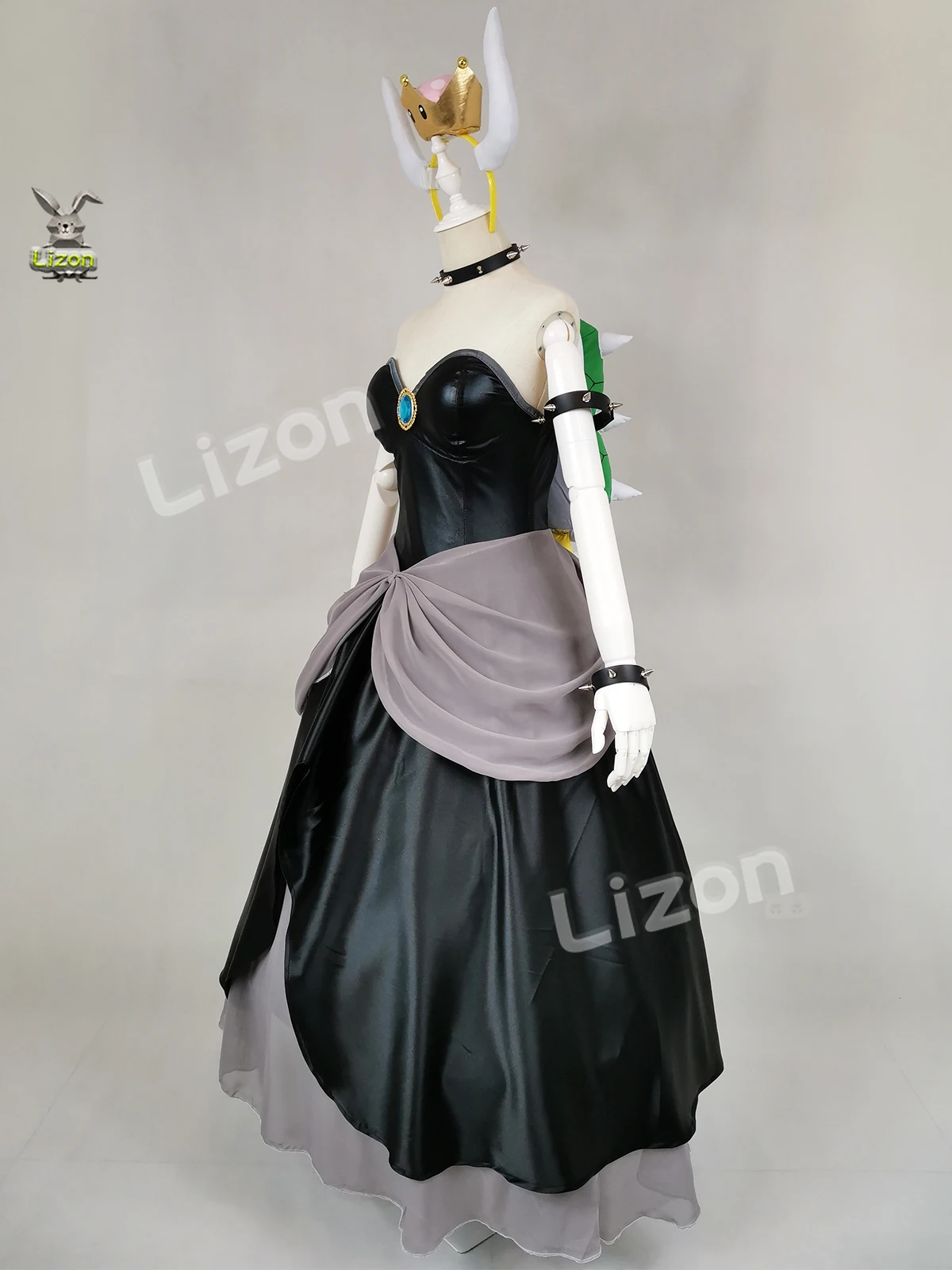 Bowsette Princess Bowser Peach Saber Lily Cosplay Costume Dress Set with Horn and Turtle Shell Halloween Costumes for Women