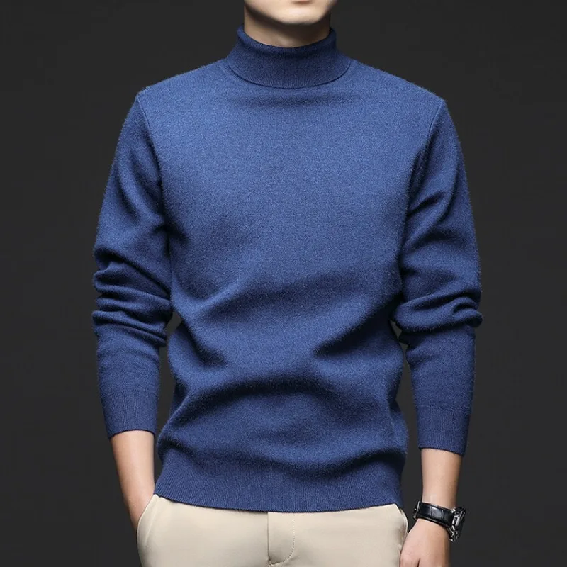 Men Winter Turtleneck Wool Blend Sweater Thick Warm Knit Pullover Basic Inner Shirts For Young Middle Aged Wholesale