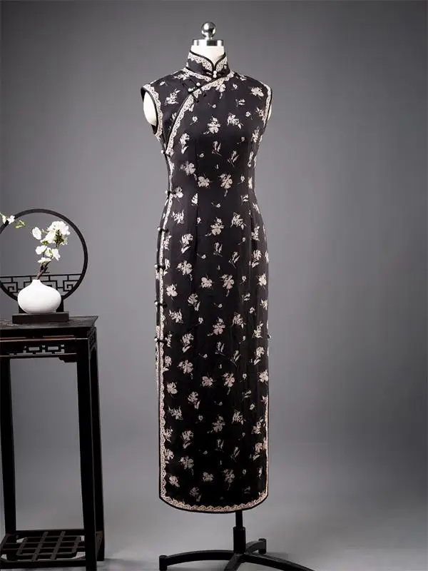 

Классическое длинное платье с низким разрезом из чистого льна, приталенное, с перекидным плечом, для повседневной носки, летний сезон, с цветочным узором