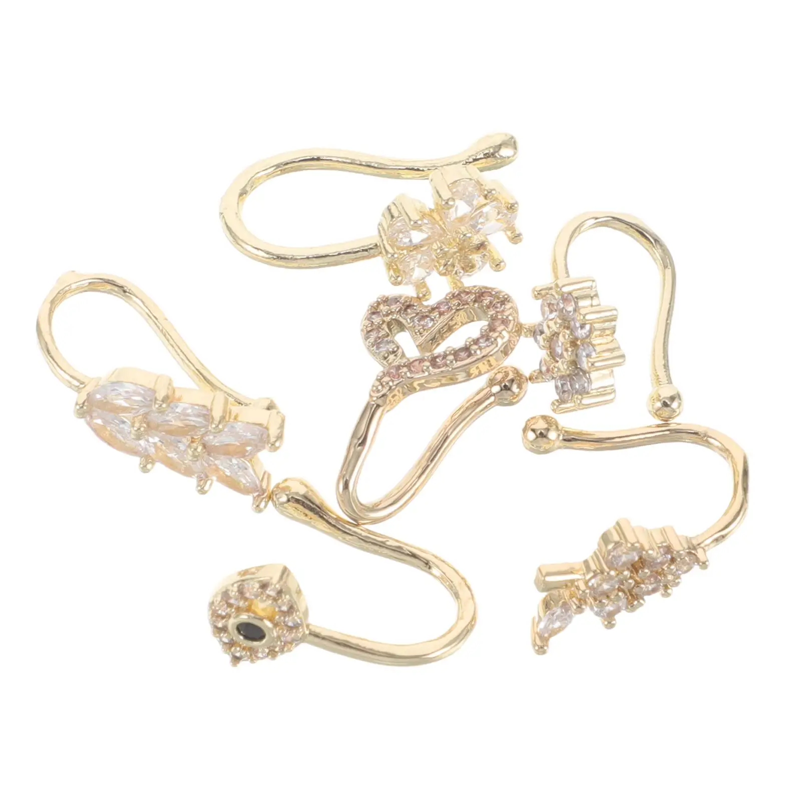 

6 Pcs Nose Clip Non Piercing U Shaped CZ Micro Paved Heart Crown Nose Rings Boho Jewelry Body Accessories