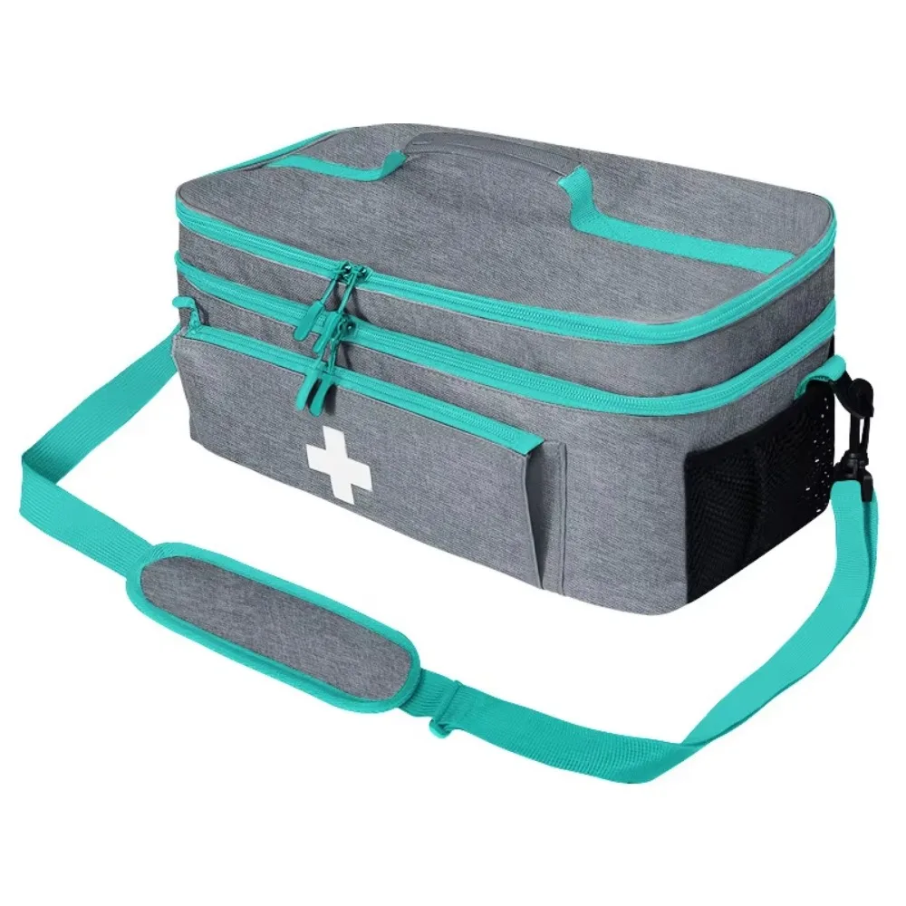 

Multi-functional Portable Medicine Bag with Adjustable Straps Handle Emergency Medicine Box Double Zipper Detachable Divider