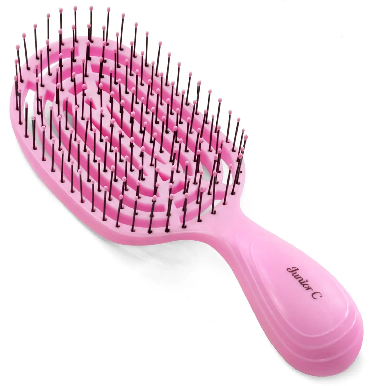 

Compact Curved Hairbrush for Kids and Travel - Vented Design for Quick Drying, Heat Resistant Bristles, Detangling - Baby Pink