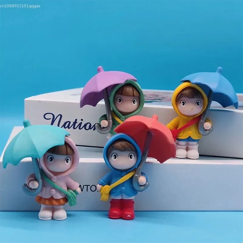 Cute Raincoat Umbrella Boy Girl Doll Small Ornament Desktop Decoration Doll Accessories Gift Children's Toys Micro Landscap