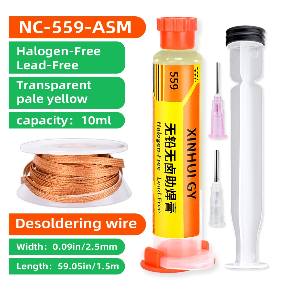 BGA إصلاح تدفق ديسولديرينغ وإزالة لحام NC559 معجون لحام خالي من الرصاص والهالوجين، تنظيف النحاس النقي، Wir شفط القصدير