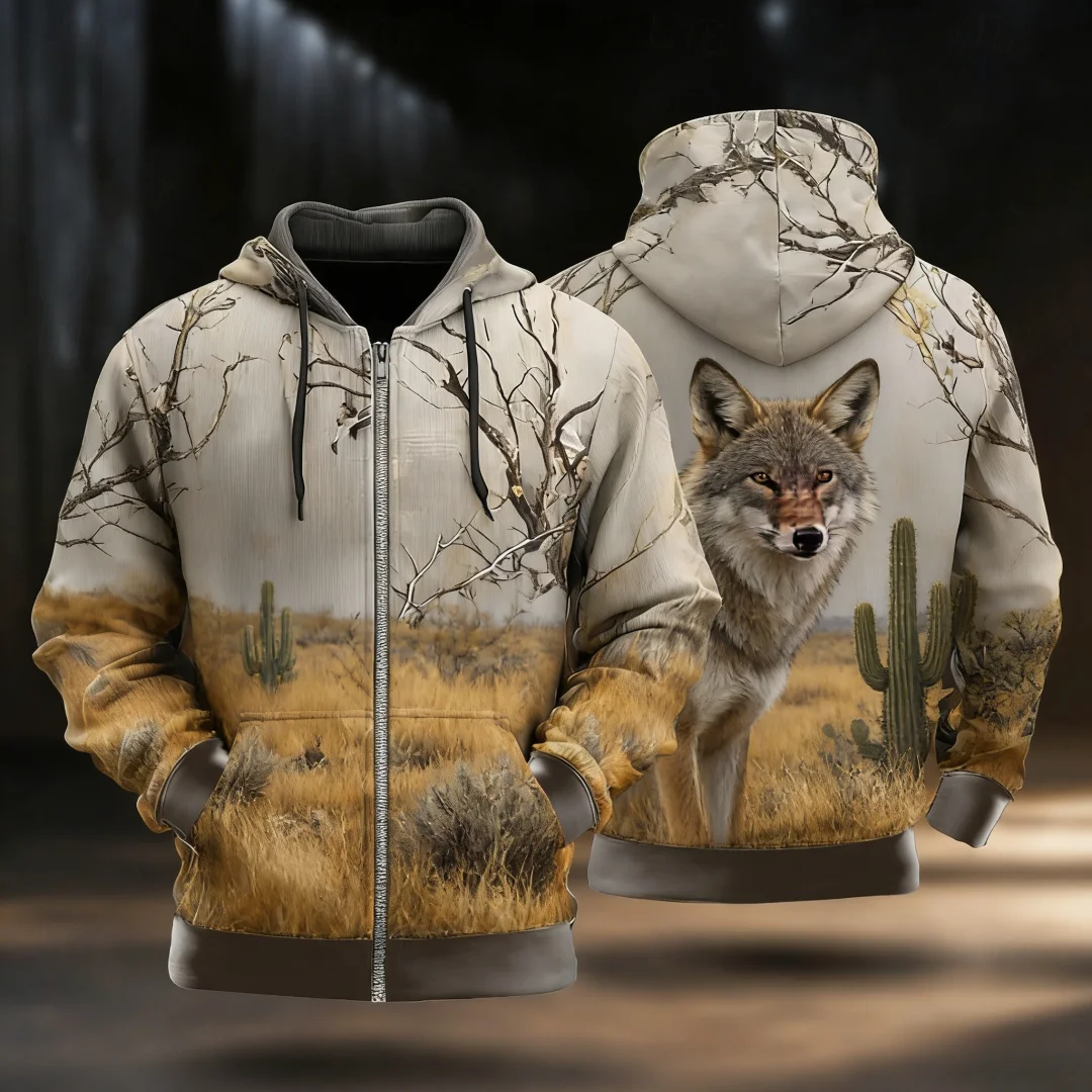 Man Hoodie Camo Deer Hoodie Jacket Sweatshirt Fashion Hooded Vacation Hunting Brown Green Drawstring Zipper Fall Winter Hoodie