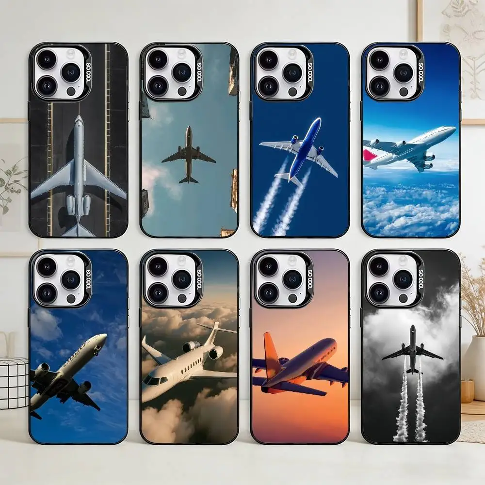 

Чехол для телефона в виде самолета для iPhone 17, 16, 15, 14, 13, 12 Pro Max, матовый, противоударный, черный