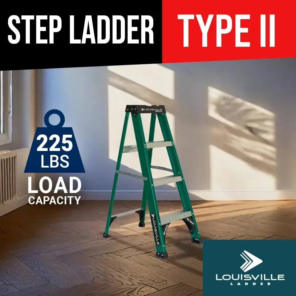 4-Foot Fiberglass Step Ladder, 225-Pound Load Capacity, Type II, FS4004