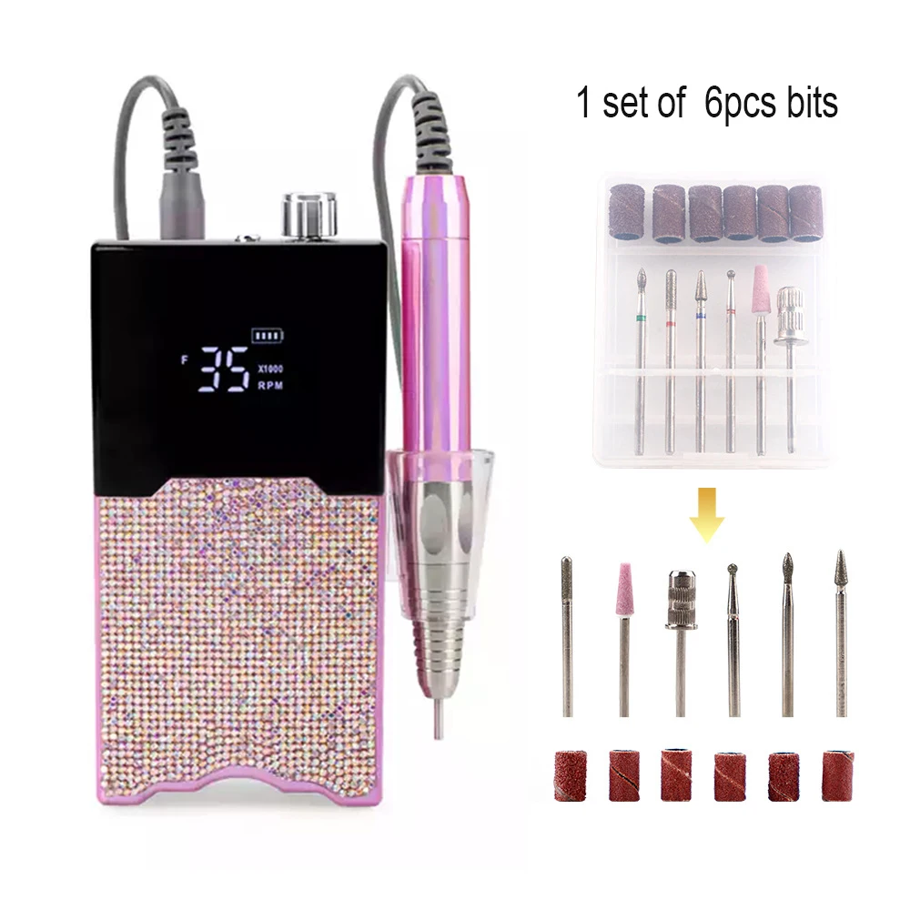 

Brushless Nail Drill 35000RPM Electric Nail File Machine Cordless Gradient Color 85w Portable Rechargeable Nail Art Tools