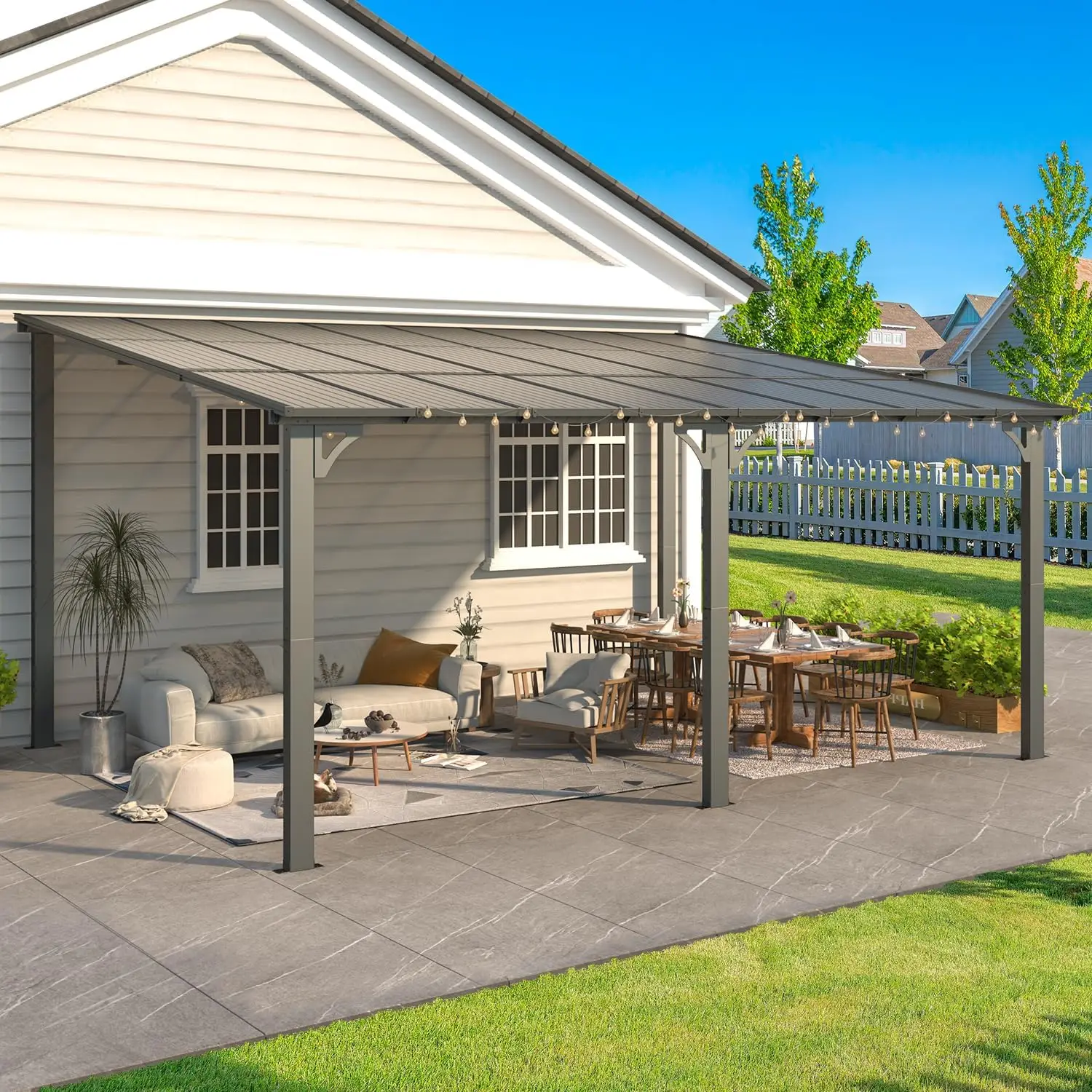 

AECOJOY 16' x 12' Gazebo Outdoor Pergola for Patio, Large Wall-Mounted Hard Top 12x16 Lean to Metal Gazebo Shelter Pergolas