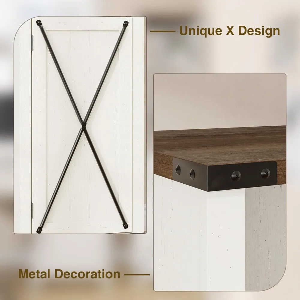 Narrow Bookshelf with Cabinet, Farmhouse Bookcase with Storage, Open Display Shelf, 67'' Tall Bathroom Storage Cabinet