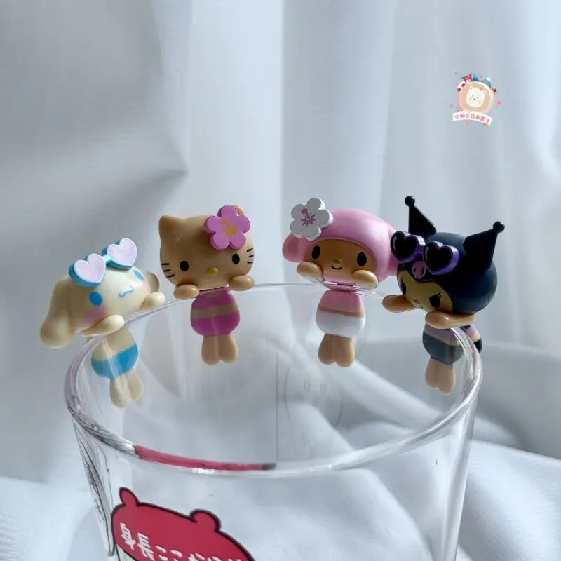 Sanrio Hello Kitty Mymelody Kuromi Cinnamoroll Anime Figures Blind Box Toys Swimsuit Cup Hangers Collection Ornaments Girl Gifts view 2