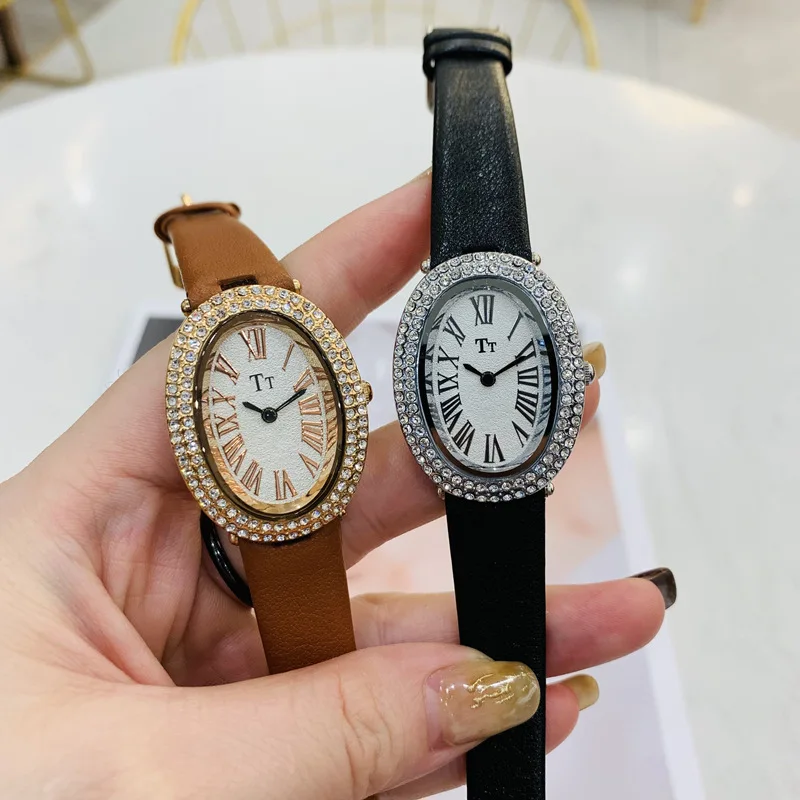 Women Quartz Watch Luxury Orologio Oval Roman Numerals Reloj Vintage Simple Fashion Minimalist Clock Ladies Diamond Wristwatch