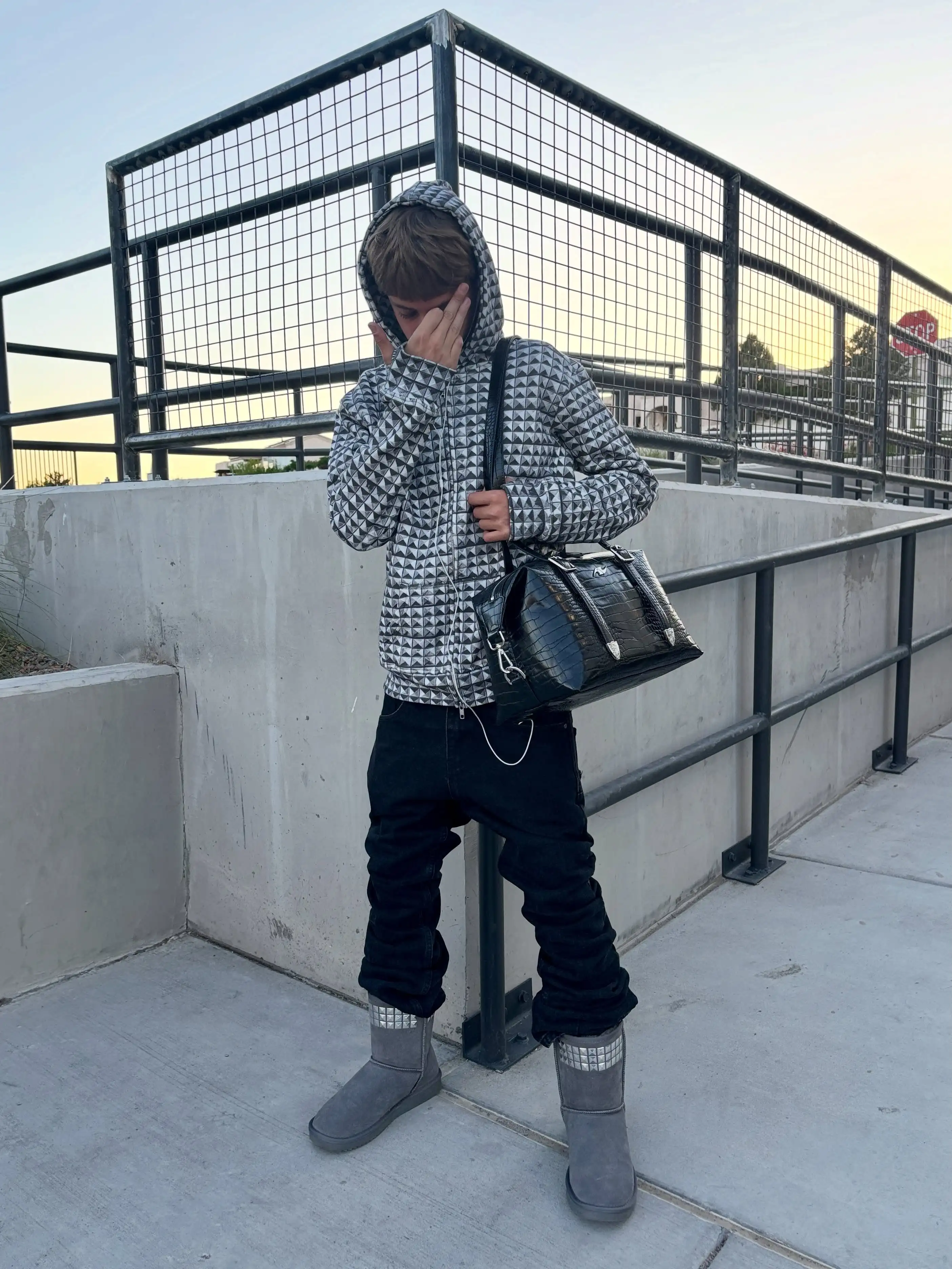 

Dark Alt Fashion Black White Diamond Check Hoodie Unisex For Streetwear And Couple Outfit