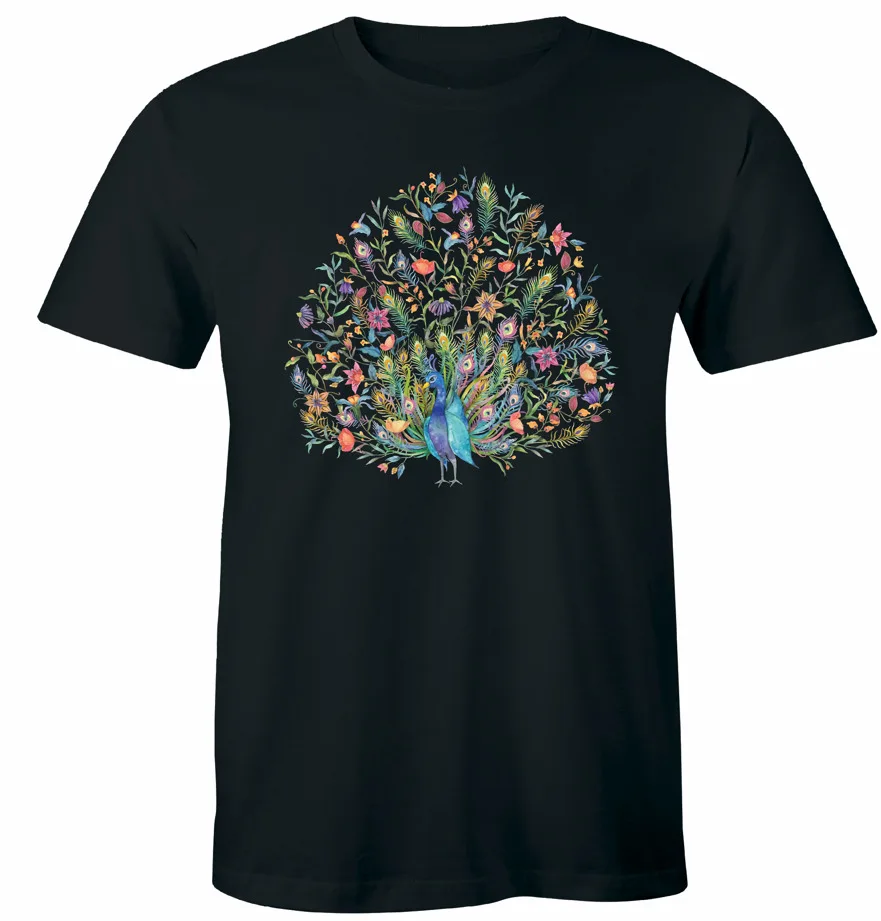 Beautiful Peacock T-Shirt Cute Animal Peacock Floral Tail Feathers Tee Shirt High Quality 100%Cotton Short Sleeve