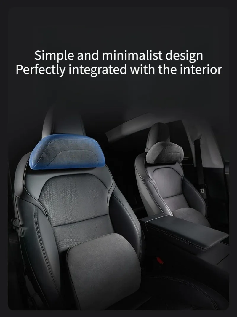 Für Tesla Model 3 Model Y Kopfstütze Lendenwirbelstütze Nackenkissen 6-Sitzer Rückenlehnenkissen Rebound Wildleder Autokissen Nackenschutz – Detail 2