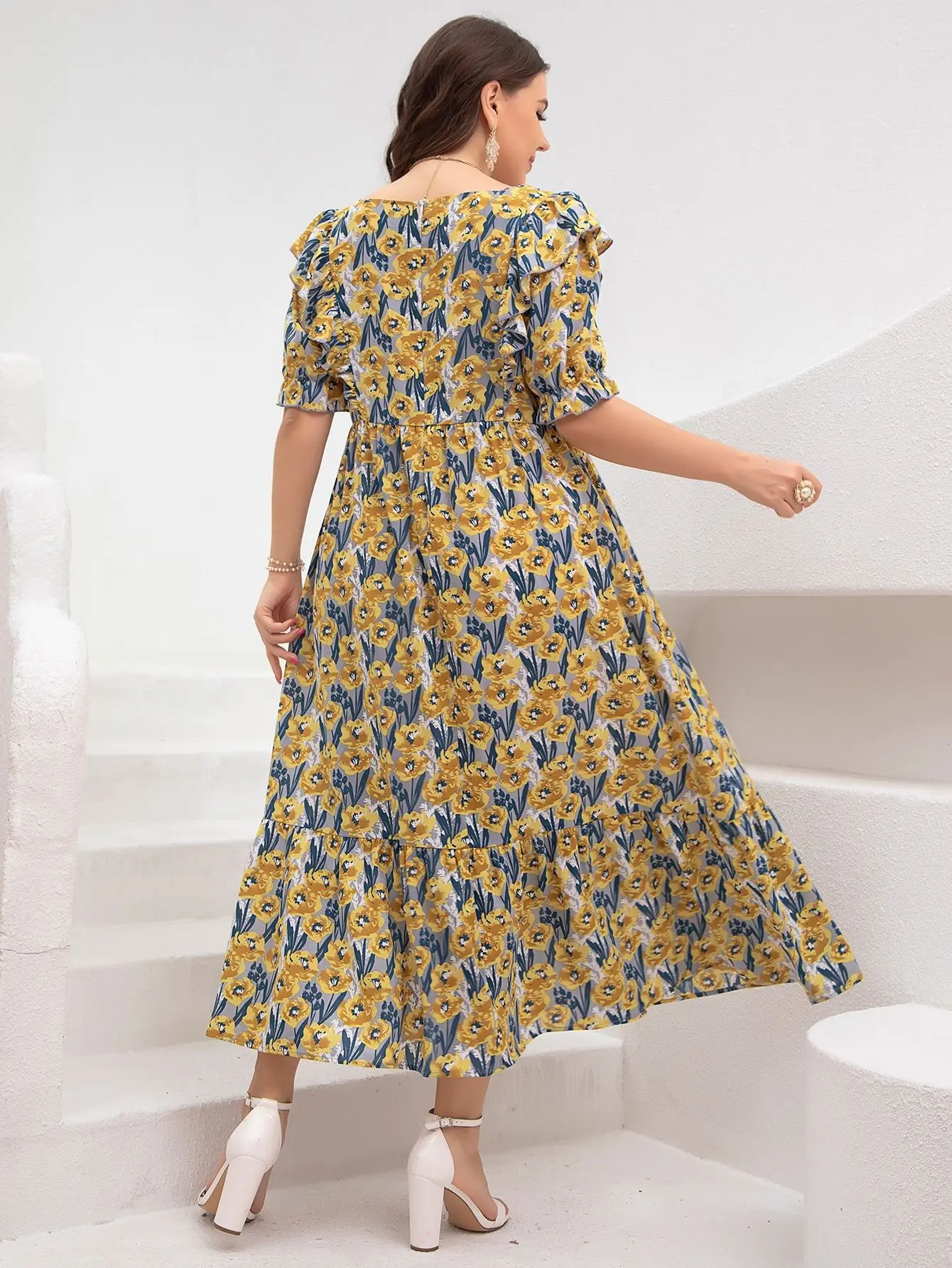 2025 新しいヨーロッパとアメリカの新しいアマゾン国境を越えた中東プラスサイズのプリントスカートドレス婦人服