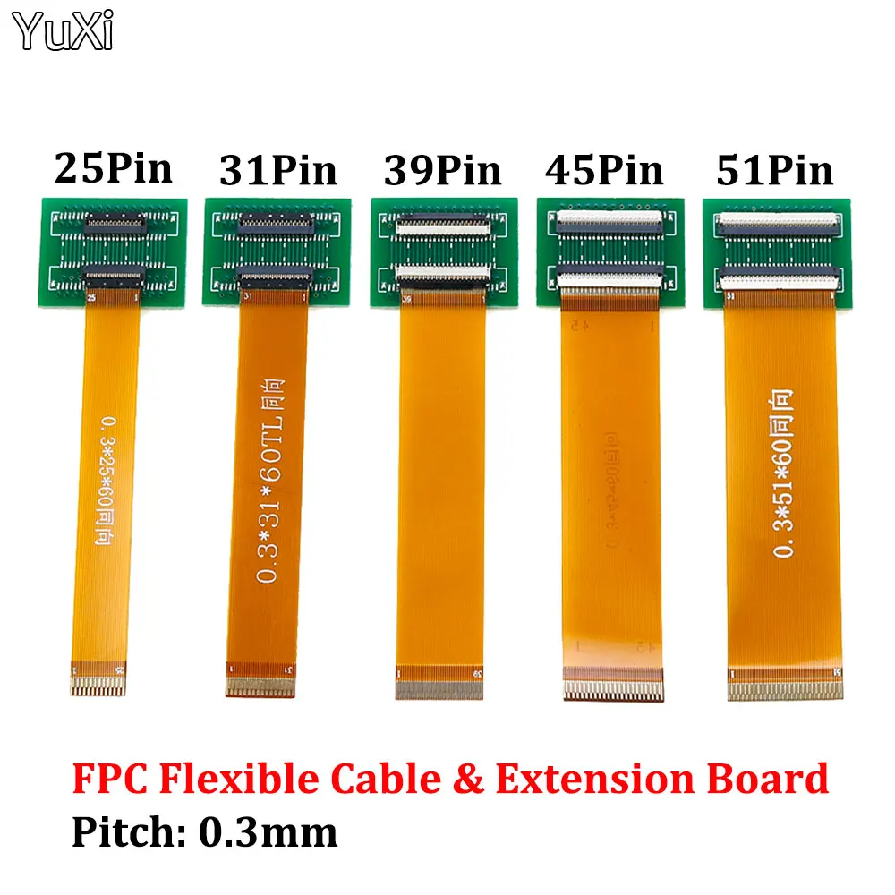 YUXI 1PCS 25 31 39 45 51 Pin 0.3mm Pitch Extension Board Connector Adapter with FFC FPC Flexible Flat Cable length 60mm