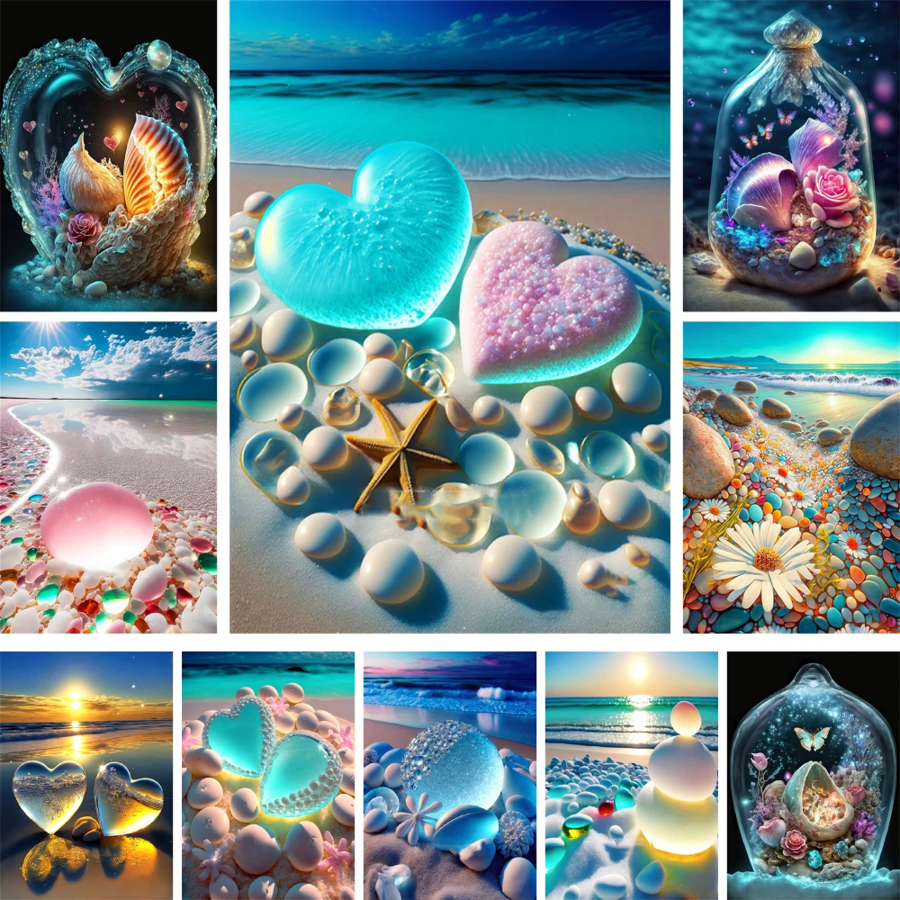

Scenery Heart Stone Printed Canvas Cross Stitch Full Kit DIY Embroidery Knitting Sewing Painting Handmade Stamped Package Gift
