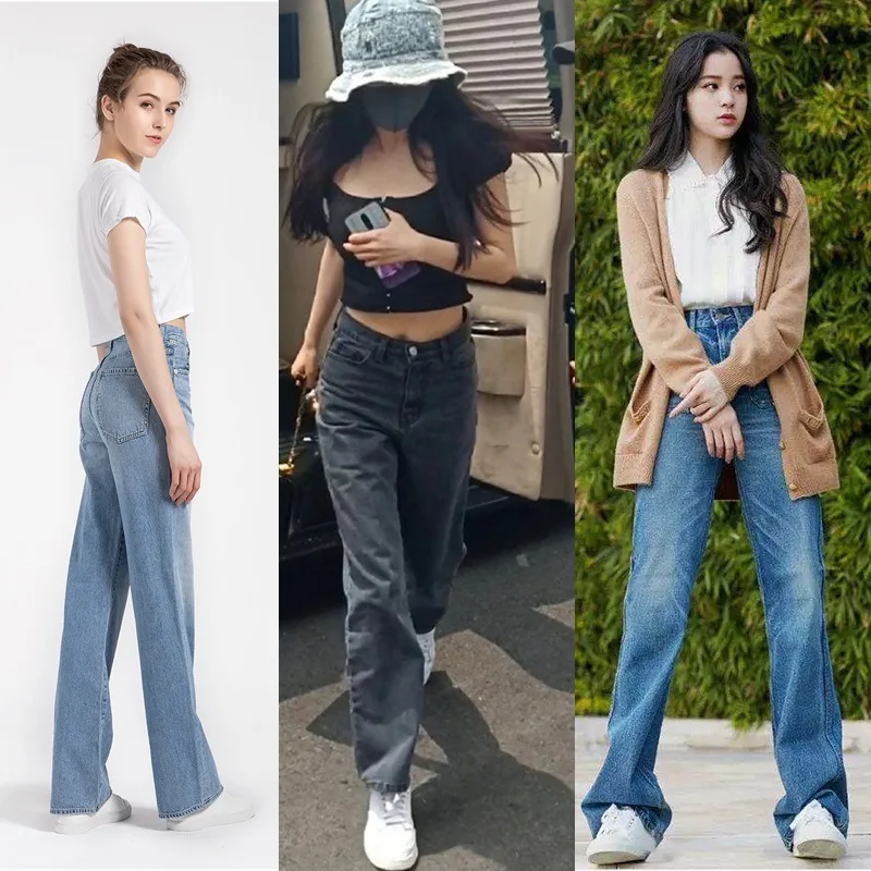

High quality high waisted denim long pants for women Female