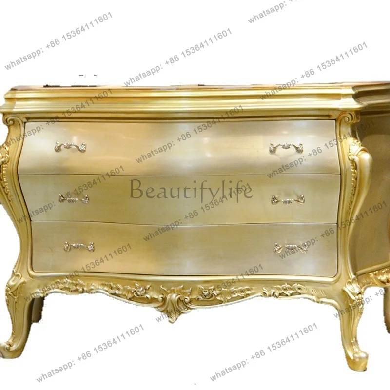 

Прихожая тумба в европейском стиле из резной березы, золотистая, для виллы/дворца, мебель для прихожей